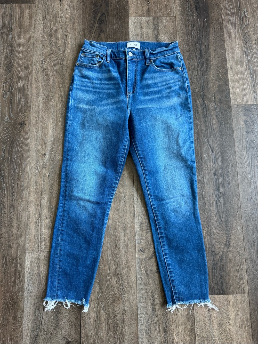 pistola Blue Cropped High-Rise Jeans with Frayed Hem Women’s Size 28